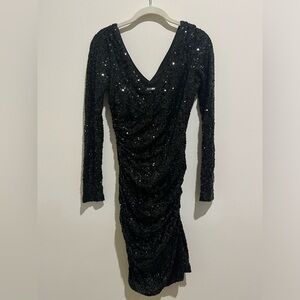 Black Sequin Ruched Dress